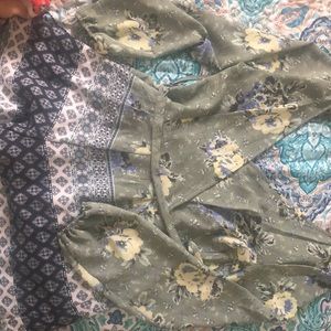 Green flower print romper